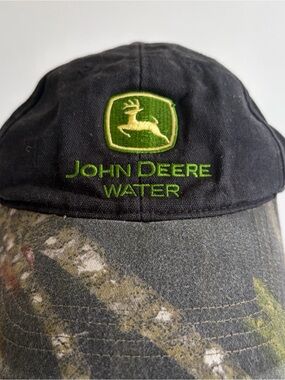 John Deere Black Cap with Green Logo and Camo Brim